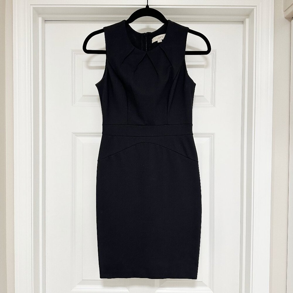 WORN ONCE! Ann Taylor Loft Black Exposed Zipper Pencil Sheath Dress Sz. 0P